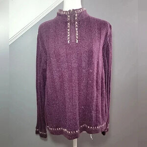 Vintage Woolrich 1/4 Zip Fisherman Sweater Womens L Purple Wool/Ramie Blend